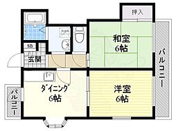 セ・ランジュ豊中 2DKの間取図画像
