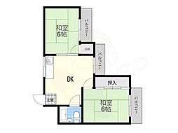 豊中エースハイツ 2DKの間取図画像