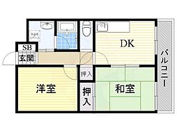 ストーク利倉 2DKの間取図画像