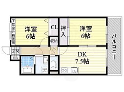 アルカディア箕輪 2DKの間取図画像