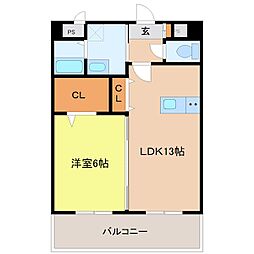 ルイス一番館 1LDKの間取図画像
