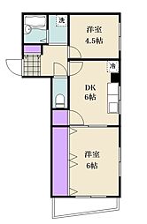 シャインビレッジ吉岡 2DKの間取図画像