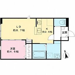 オリビア苦楽園 1LDKの間取図画像