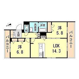 山陽電鉄本線 江井ヶ島駅 徒歩8分の賃貸マンション 3階2LDKの間取り