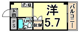 甲子園ハイム ワンルームの間取図画像