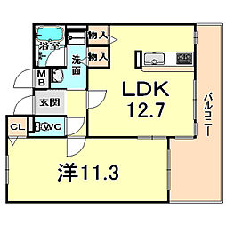 白鷹苦楽園マンション 1LDKの間取図画像
