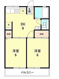 アルファ門戸 2DKの間取図画像
