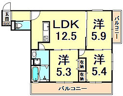 エルメゾン香櫨園 3LDKの間取図画像
