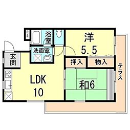 芦屋エルジャン2 2LDKの間取図画像