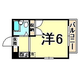 仁川ロイヤルハイツ ワンルームの間取図画像