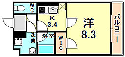 Saien西宮 1Kの間取図画像