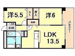 グレースコート西宮 2LDKの間取図画像