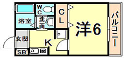 ルミエール西北 1Kの間取図画像