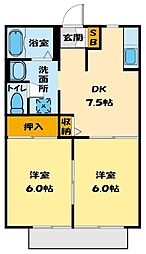 フォンティーヌ・K 2DKの間取図画像