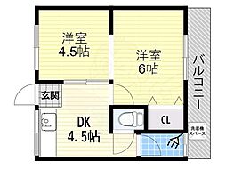 杉コーポC 2DKの間取図画像