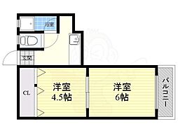 大川マンション 2Kの間取図画像