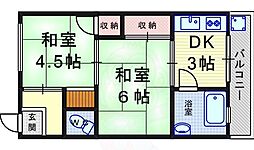 柏野建設(株)第二カシノハイツ 2Kの間取図画像