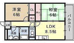 サンパティーク猪名寺 2LDKの間取図画像