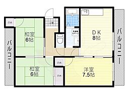 エクセル豊中 3DKの間取図画像