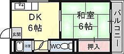 東園田マンション 1DKの間取図画像