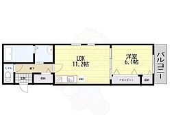 フジパレス園田2番館 1LDKの間取図画像