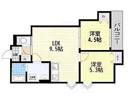 クリエオーレ東園田町1 2LDKの間取図画像