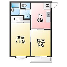 ハイツシェーン2 2DKの間取図画像