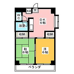 フクロク・ハイ・マンション1号館 2DKの間取図画像