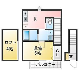 川口市坂下町3丁目アパート 1Kの間取図画像