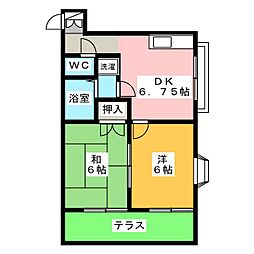 めぐみハイツ 2DKの間取図画像