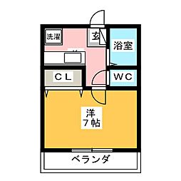 マーブル武蔵浦和 1Kの間取図画像