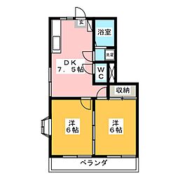 めぐみハイツ 2DKの間取図画像