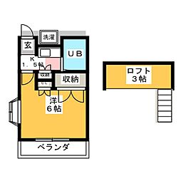 ハイペア高梨 1Kの間取図画像