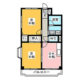 キャッスル北沢上青木 2DKの間取図画像