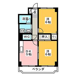 キャッスル北沢上青木 2DKの間取図画像