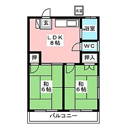 ホワイトベルハイム 2DKの間取図画像