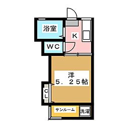 パレスラフィーネ 1Kの間取図画像