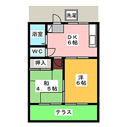 シルバーコーポ 2DKの間取図画像
