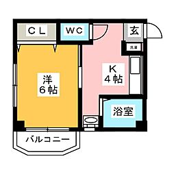 ヴェルティマツモト 1Kの間取図画像