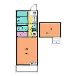 リブハウス柏B 1Kの間取図画像
