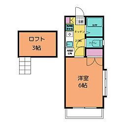 リブハウス柏C 1Kの間取図画像