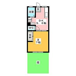 ハイツひよどりA棟 1DKの間取図画像