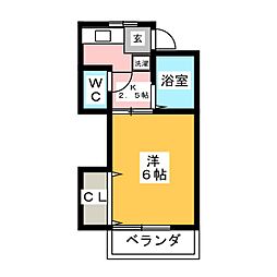 セカンドハイツ 1Kの間取図画像