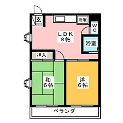 大川ハイツ 2LDKの間取図画像