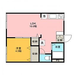 コーポ岸町 1LDKの間取図画像