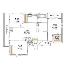 Bella casa 3LDKの間取図画像