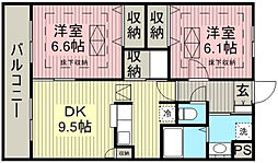 ルネスカトレアコート 2DKの間取図画像