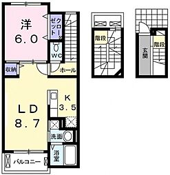フランエスパースC 1LDKの間取図画像
