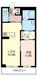 クレアパークサイドB 1LDKの間取図画像