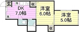 ツインヴィレッジA 2DKの間取図画像